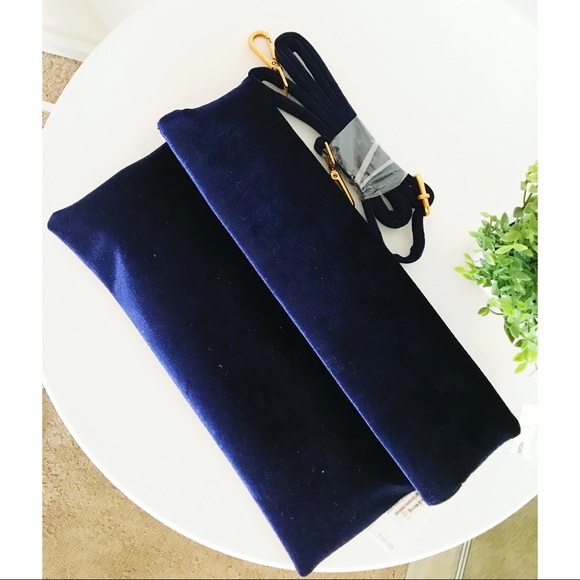 Anthropologie Handbags - NWT Anthropologie Velvet Navy Clutch Crossbody